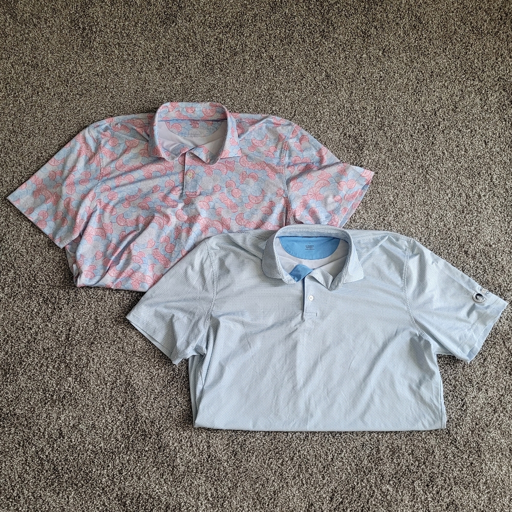 Johnnie O Polo Bundle Blue Citrus Pattern Sleeve Logo Short Sleeve Shirt UPF
